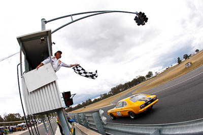 155;1971-Ford-Capri;25-July-2010;Australia;Glenn-Seton;Group-N;Historic-Touring-Cars;Morgan-Park-Raceway;QLD;Queensland;Warwick;auto;chequered-flag;classic;clouds;finish;fisheye;motorsport;racing;sky;vintage