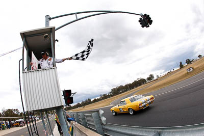 55;1968-Ford-Mustang;25-July-2010;Australia;Group-N;Historic-Touring-Cars;Morgan-Park-Raceway;QLD;Queensland;Russell-Wright;Warwick;auto;chequered-flag;classic;clouds;finish;fisheye;motorsport;racing;sky;vintage