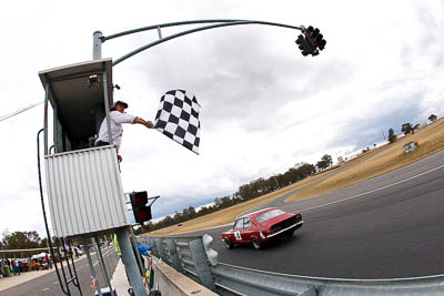 8;1972-Holden-Torana-XU‒1;25-July-2010;Australia;Bruce-Dummett;Group-N;Historic-Touring-Cars;Morgan-Park-Raceway;QLD;Queensland;Warwick;auto;chequered-flag;classic;clouds;finish;fisheye;motorsport;racing;sky;vintage