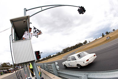 73;1970-Hillman-Hunter;25-July-2010;Australia;Group-N;Historic-Touring-Cars;Morgan-Park-Raceway;QLD;Queensland;Richard-West;Warwick;auto;chequered-flag;classic;clouds;finish;fisheye;motorsport;racing;sky;vintage