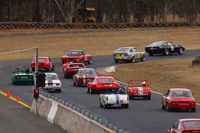 16;33;56;61;1967-Austin-Healey-Sprite;1967-Bolwell-Mk7;1969-MG-Midget;1973-Alfa-Romeo-GTV;25-July-2010;Australia;Barry-Campbell;Barry-Wise;Historic-Production-Sports-Cars;Mike-Allen;Morgan-Park-Raceway;QLD;Queensland;Ric-Forster;Warwick;auto;motorsport;racing;super-telephoto