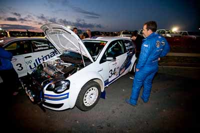 34;30-July-2010;Australia;Caloundra;Gerard-McConkey;Marius-Swart;QLD;QRC;Queensland;Queensland-Rally-Championship;Sunshine-Coast;Volkswagen-Polo-S2000;auto;motorsport;portrait;racing;twilight;wide-angle