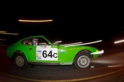 64;30-July-2010;Alan-Stean;Australia;Caloundra;Datsun-260Z;QLD;Queensland;Richard-Galley;Sunshine-Coast;auto;classic;fisheye;historic;motion-blur;motorsport;night;racing;vintage