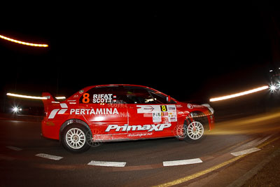 8;30-July-2010;APRC;Asia-Pacific-Rally-Championship;Australia;Caloundra;Evo-9;Mitsubishi-Lancer;Mitsubishi-Lancer-Evolution-IX;Pertamina-Rally-Team;QLD;Queensland;Rifat-Sungkar;Scott-Beckwith;Sunshine-Coast;auto;fisheye;motion-blur;motorsport;night;racing