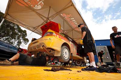 17;31-July-2010;ARC;Australia;Australian-Rally-Championship;Evo-10;Imbil;Lee-Tierney;Mark-Pedder;Mitsubishi-Lancer;Mitsubishi-Lancer-Evolution-X;Pedders-Suspension;QLD;Queensland;Sunshine-Coast;auto;motorsport;racing;service-centre;service-park;wide-angle