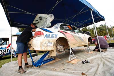 11;31-July-2010;APRC;Asia-Pacific-Rally-Championship;Atsushi-Masumura;Australia;Evo-7;Imbil;Mitsubishi-Lancer;Mitsubishi-Lancer-Evolution-VII;Osamu-Yoda;QLD;Queensland;Sunshine-Coast;Super-Alex-Troop;auto;motorsport;racing;service-centre;service-park;wide-angle