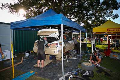 5;31-July-2010;APRC;Asia-Pacific-Rally-Championship;Australia;Brendan-Reeves;Imbil;QLD;Queensland;Rhianon-Smyth;Subaru-Impreza-WRX-STI;Sunshine-Coast;auto;motorsport;racing;service-centre;service-park;wide-angle