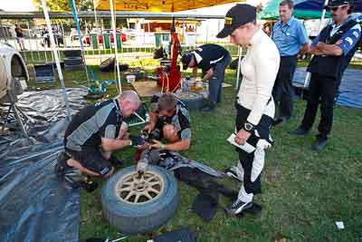 31-July-2010;APRC;Asia-Pacific-Rally-Championship;Australia;Imbil;QLD;Queensland;Rhianon-Smyth;Sunshine-Coast;auto;motorsport;portrait;racing;service-centre;service-park;wide-angle