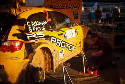 2;31-July-2010;50mm;APRC;Asia-Pacific-Rally-Championship;Australia;Chris-Atkinson;Imbil;Proton-Satria-Neo-S2000;QLD;Queensland;Stephane-Prevot;Sunshine-Coast;auto;motorsport;racing;service-centre;service-park