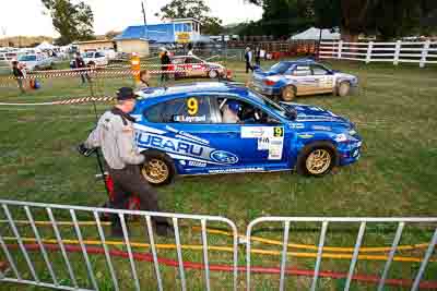 9;31-July-2010;APRC;Asia-Pacific-Rally-Championship;Australia;Ben-Searcy;Imbil;Jean‒Louis-Leyraud;QLD;Queensland;Subaru-Impreza-WRX-STI;Sunshine-Coast;auto;motorsport;racing;service-centre;service-park;wide-angle