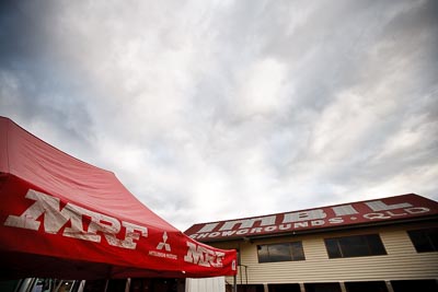 1-August-2010;APRC;Asia-Pacific-Rally-Championship;Australia;Imbil;QLD;Queensland;Sunshine-Coast;Team-MRF;auto;clouds;motorsport;racing;service-centre;service-park;sky;wide-angle