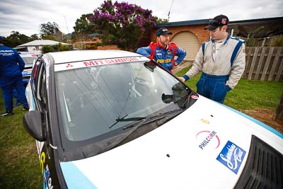 1-August-2010;APRC;Asia-Pacific-Rally-Championship;Australia;David-Green;Imbil;Nathan-Quinn;QLD;Queensland;Sunshine-Coast;auto;motorsport;portrait;racing;service-centre;service-park;wide-angle