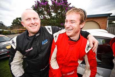 1-August-2010;ARC;Australia;Australian-Rally-Championship;Imbil;Justin-Dowel;QLD;Queensland;Ryan-Smart;Sunshine-Coast;Topshot;auto;motorsport;portrait;racing;service-centre;service-park;wide-angle