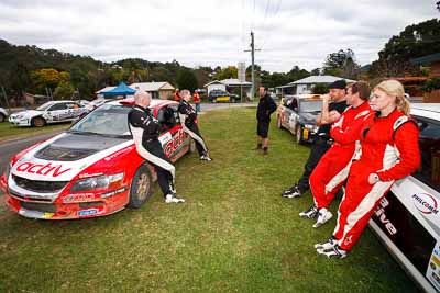 1-August-2010;ARC;Australia;Australian-Rally-Championship;Imbil;Justin-Dowel;Matt-Lee;QLD;Queensland;Rebecca-Smart;Ryan-Smart;Simon-Evans;Sunshine-Coast;auto;motorsport;portrait;racing;service-centre;service-park;wide-angle