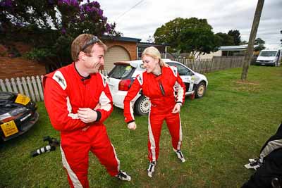 1-August-2010;ARC;Australia;Australian-Rally-Championship;Imbil;QLD;Queensland;Rebecca-Smart;Ryan-Smart;Sunshine-Coast;auto;motorsport;portrait;racing;service-centre;service-park;wide-angle
