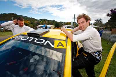 2;1-August-2010;APRC;Asia-Pacific-Rally-Championship;Australia;Chris-Atkinson;Imbil;Proton-Satria-Neo-S2000;QLD;Queensland;Stephane-Prevot;Sunshine-Coast;auto;motorsport;portrait;racing;service-centre;service-park;wide-angle