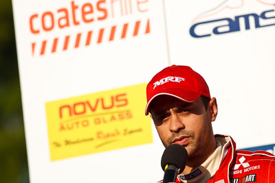 1-August-2010;APRC;Asia-Pacific-Rally-Championship;Australia;Gaurav-Gill;Imbil;QLD;Queensland;Sunshine-Coast;auto;celebration;motorsport;official-finish;podium;portrait;racing;super-telephoto