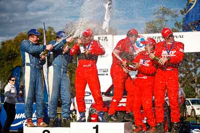 1-August-2010;APRC;Asia-Pacific-Rally-Championship;Australia;Chris-Murphy;Gaurav-Gill;Glen-Macneall;Glen-Raymond;Imbil;Katsu-Taguchi;Matt-Raymond;QLD;Queensland;Sunshine-Coast;auto;celebration;motorsport;official-finish;podium;portrait;racing;telephoto