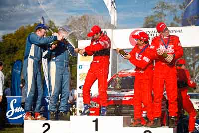 1-August-2010;APRC;Asia-Pacific-Rally-Championship;Australia;Chris-Murphy;Gaurav-Gill;Glen-Raymond;Imbil;Katsu-Taguchi;Matt-Raymond;QLD;Queensland;Sunshine-Coast;auto;celebration;motorsport;official-finish;podium;portrait;racing;telephoto