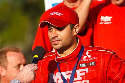 1-August-2010;APRC;Asia-Pacific-Rally-Championship;Australia;Gaurav-Gill;Imbil;QLD;Queensland;Sunshine-Coast;auto;celebration;motorsport;official-finish;podium;portrait;racing;super-telephoto