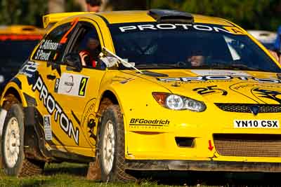 2;1-August-2010;APRC;Asia-Pacific-Rally-Championship;Australia;Chris-Atkinson;Imbil;Proton-Satria-Neo-S2000;QLD;Queensland;Stephane-Prevot;Sunshine-Coast;auto;celebration;motorsport;official-finish;podium;portrait;racing;super-telephoto