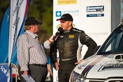 1-August-2010;ARC;Australia;Australian-Rally-Championship;Imbil;QLD;Queensland;Simon-Evans;Sunshine-Coast;auto;celebration;motorsport;official-finish;podium;portrait;racing;telephoto