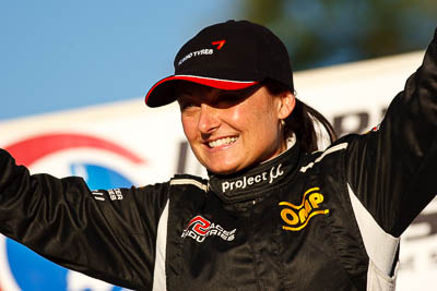 1-August-2010;ARC;Australia;Australian-Rally-Championship;Imbil;QLD;Queensland;Sue-Evans;Sunshine-Coast;auto;celebration;motorsport;official-finish;podium;portrait;racing;super-telephoto