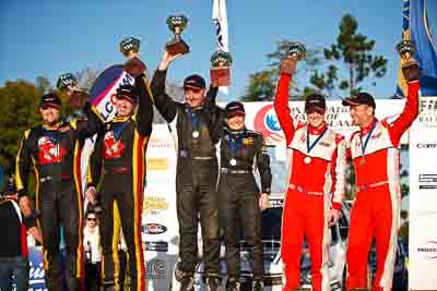 1-August-2010;ARC;Australia;Australian-Rally-Championship;Eli-Evans;Glen-Weston;Imbil;Lee-Tierney;Mark-Pedder;QLD;Queensland;Simon-Evans;Sue-Evans;Sunshine-Coast;auto;celebration;motorsport;official-finish;podium;portrait;racing;telephoto