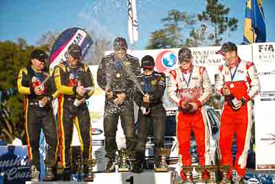 1-August-2010;ARC;Australia;Australian-Rally-Championship;Eli-Evans;Glen-Weston;Imbil;Lee-Tierney;Mark-Pedder;QLD;Queensland;Simon-Evans;Sue-Evans;Sunshine-Coast;Topshot;auto;celebration;motorsport;official-finish;podium;portrait;racing;telephoto