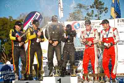 1-August-2010;ARC;Australia;Australian-Rally-Championship;Eli-Evans;Glen-Weston;Imbil;Lee-Tierney;Mark-Pedder;QLD;Queensland;Simon-Evans;Sue-Evans;Sunshine-Coast;auto;celebration;motorsport;official-finish;podium;portrait;racing;telephoto