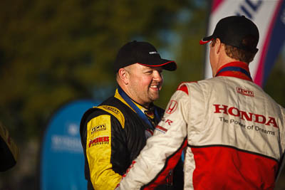 1-August-2010;ARC;Australia;Australian-Rally-Championship;Imbil;Lee-Tierney;QLD;Queensland;Sunshine-Coast;auto;celebration;motorsport;official-finish;podium;portrait;racing;telephoto