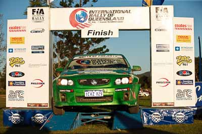 27;1-August-2010;ARC;Australia;Australian-Rally-Championship;Holden-Commodore-VE-SS;Imbil;Jason-Bruinsma;Lisa-White;QLD;Queensland;Sunshine-Coast;auto;celebration;motorsport;official-finish;podium;racing;telephoto