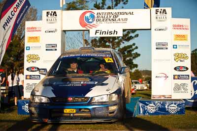 28;1-August-2010;ARC;Australia;Australian-Rally-Championship;Imbil;John-Murray;QLD;Queensland;Robert-Selby-Wood;Subaru-Impreza-WRX-STI;Sunshine-Coast;auto;celebration;motorsport;official-finish;podium;racing;telephoto