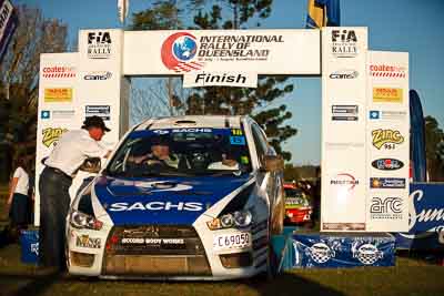 18;1-August-2010;ARC;Australia;Australian-Rally-Championship;Evo-10;Imbil;John-McCarthy;Mitsubishi-Lancer;Mitsubishi-Lancer-Evolution-X;QLD;Queensland;Sachs-Rally-Team;Steven-Shepheard;Sunshine-Coast;auto;celebration;motorsport;official-finish;podium;racing;telephoto