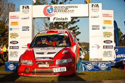 25;1-August-2010;ARC;Australia;Australian-Rally-Championship;Caitlin-Earley;Evo-6;Imbil;Mike-Bailey;Mitsubishi-Lancer;Mitsubishi-Lancer-Evolution-VI;QLD;Queensland;Sunshine-Coast;auto;celebration;motorsport;official-finish;podium;racing;telephoto