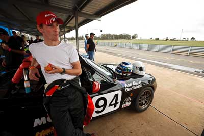 94;26-September-2010;Ashley-Miller;Australia;Dark-Horse-Racing;Geoff-Marsh;Mazda-MX‒5;Mazda-MX5;Mazda-Miata;Morgan-Park-Raceway;QLD;Queensland;Warwick;auto;motorsport;portrait;racing;wide-angle