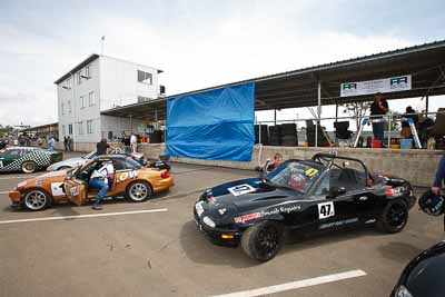 1;47;26-September-2010;Andrew-Weller;Australia;Corey-Stevens;David-Raddatz;Mazda-MX‒5;Mazda-MX5;Mazda-Miata;Morgan-Park-Raceway;QLD;Queensland;Rob-Hay;Warwick;auto;motorsport;racing;wide-angle