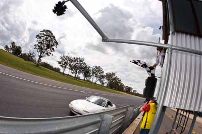 7;26-September-2010;Australia;Mazda-MX‒5;Mazda-MX5;Mazda-Miata;Morgan-Park-Raceway;Paul-Chapman;Paul-Keefer;QLD;Queensland;Warwick;auto;chequered-flag;clouds;finish;fisheye;motorsport;racing;sky