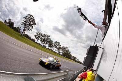 82;26-September-2010;Australia;Greg-Quince;Mazda-MX‒5;Mazda-MX5;Mazda-Miata;Morgan-Park-Raceway;QLD;Queensland;Warwick;auto;chequered-flag;clouds;finish;fisheye;motorsport;racing;sky