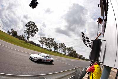 84;26-September-2010;Anthony-Bonanno;Australia;Chris-Tonna;Mazda-MX‒5;Mazda-MX‒5-SP;Mazda-MX5;Mazda-Miata;Morgan-Park-Raceway;QLD;Queensland;Warwick;auto;chequered-flag;clouds;finish;fisheye;motorsport;racing;sky