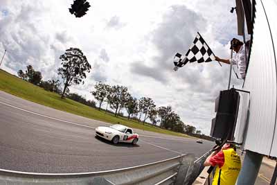 17;26-September-2010;Ash-Lowe;Australia;David-Barram;Mazda-MX‒5;Mazda-MX5;Mazda-Miata;Morgan-Park-Raceway;QLD;Queensland;Warwick;auto;chequered-flag;clouds;finish;fisheye;motorsport;racing;sky