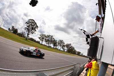 94;26-September-2010;Ashley-Miller;Australia;Dark-Horse-Racing;Geoff-Marsh;Mazda-MX‒5;Mazda-MX5;Mazda-Miata;Morgan-Park-Raceway;QLD;Queensland;Warwick;auto;chequered-flag;clouds;finish;fisheye;motorsport;racing;sky