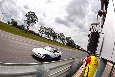 75;26-September-2010;Australia;Christopher-Deckers;Mazda-MX‒5;Mazda-MX5;Mazda-Miata;Morgan-Park-Raceway;Nathan-Keogh;QLD;Queensland;Warwick;auto;chequered-flag;clouds;finish;fisheye;motorsport;racing;sky