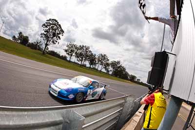 2;26-September-2010;Australia;Dean-Croyden;Morgan-Park-Raceway;Porsche-996-GT3-Cup;QLD;Queensland;Warwick;auto;chequered-flag;clouds;finish;fisheye;motorsport;racing;sky