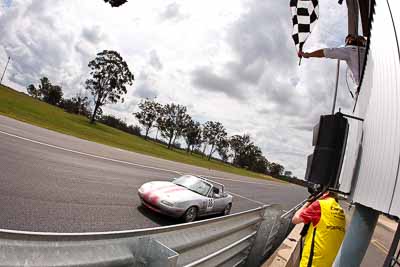 88;26-September-2010;Australia;Mazda-MX‒5;Mazda-MX5;Mazda-Miata;Michael-Sukahar;Morgan-Park-Raceway;QLD;Queensland;Warwick;auto;chequered-flag;clouds;finish;fisheye;motorsport;racing;sky