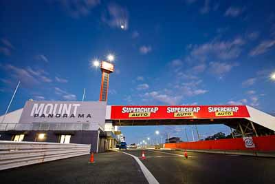 22-April-2011;Australia;Bathurst;Bathurst-Motor-Festival;Mt-Panorama;NSW;New-South-Wales;Topshot;atmosphere;auto;building;clouds;morning;motorsport;pitlane;racing;scenery;sky;wide-angle