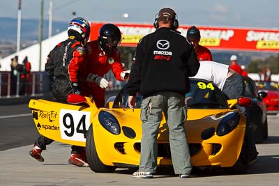 94;24-April-2011;Ashley-Miller;Australia;Bathurst;Bathurst-Motor-Festival;John-Prefontaine;Mt-Panorama;NSW;New-South-Wales;Production-Sports-Cars;Team-Dark-Horse-Racing;atmosphere;auto;motorsport;pitlane;racing