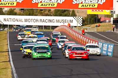 14;15;17;25;14;17;24-April-2011;25;Australia;Bathurst;Bathurst-Motor-Festival;Coleby-Cowham;Ford-Falcon-AU;Holden-Commodore-VT;Matthew-Lovell;Mt-Panorama;NSW;New-South-Wales;Saloon-Cars;Shawn-Jamieson;Simon-Tabinor;auto;motorsport;race-start;racing;super-telephoto