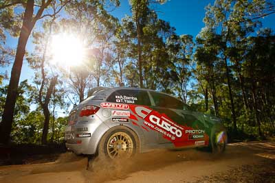 16;11-May-2011;16;APRC;Akira-Bamba;Asia-Pacific-Rally-Championship;Australia;IROQ;Imbil;International-Rally-Of-Queensland;Proton-Cusco-Rally-Team;Proton-Satria-Neo;QLD;Queensland;Sunshine-Coast;Takahiro-Yasui;Topshot;auto;motorsport;practice;racing;sun;testing;trees;wide-angle