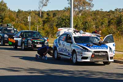 22;13-May-2011;22;ARC;Australia;Australian-Rally-Championship;Caloundra;IROQ;International-Rally-Of-Queensland;John-McCarthy;Mitsubishi-Lancer-Evolution-X;QLD;Queensland;Sachs-Rally-Team;Steven-Shepheard;Sunshine-Coast;auto;motorsport;racing;shakedown;telephoto